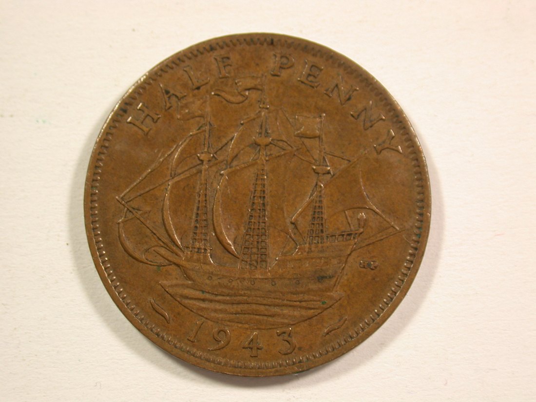 15002 Grossbritannien 1/2 Penny 1943 in vz Orginalbilder