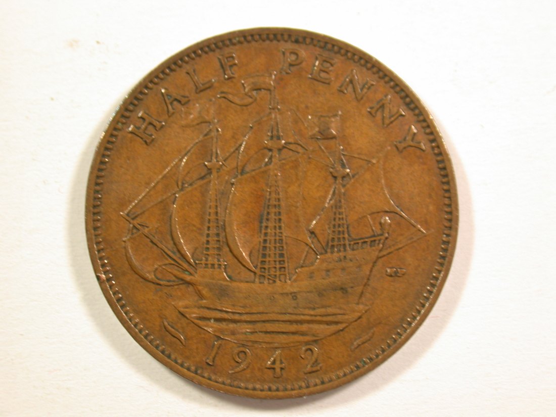 15002 Grossbritannien 1/2 Penny 1942 in ss+ Orginalbilder
