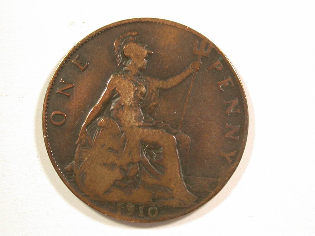  15002 Grossbritannien  1 Penny 1910 in schön, geputzt Orginalbilder   