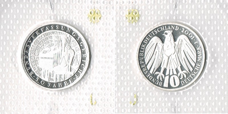  Deutschland  10 DM (Gedenkmünze) 2001 J  FM-Frankfurt  Feingewicht:14,33g Silber PP   