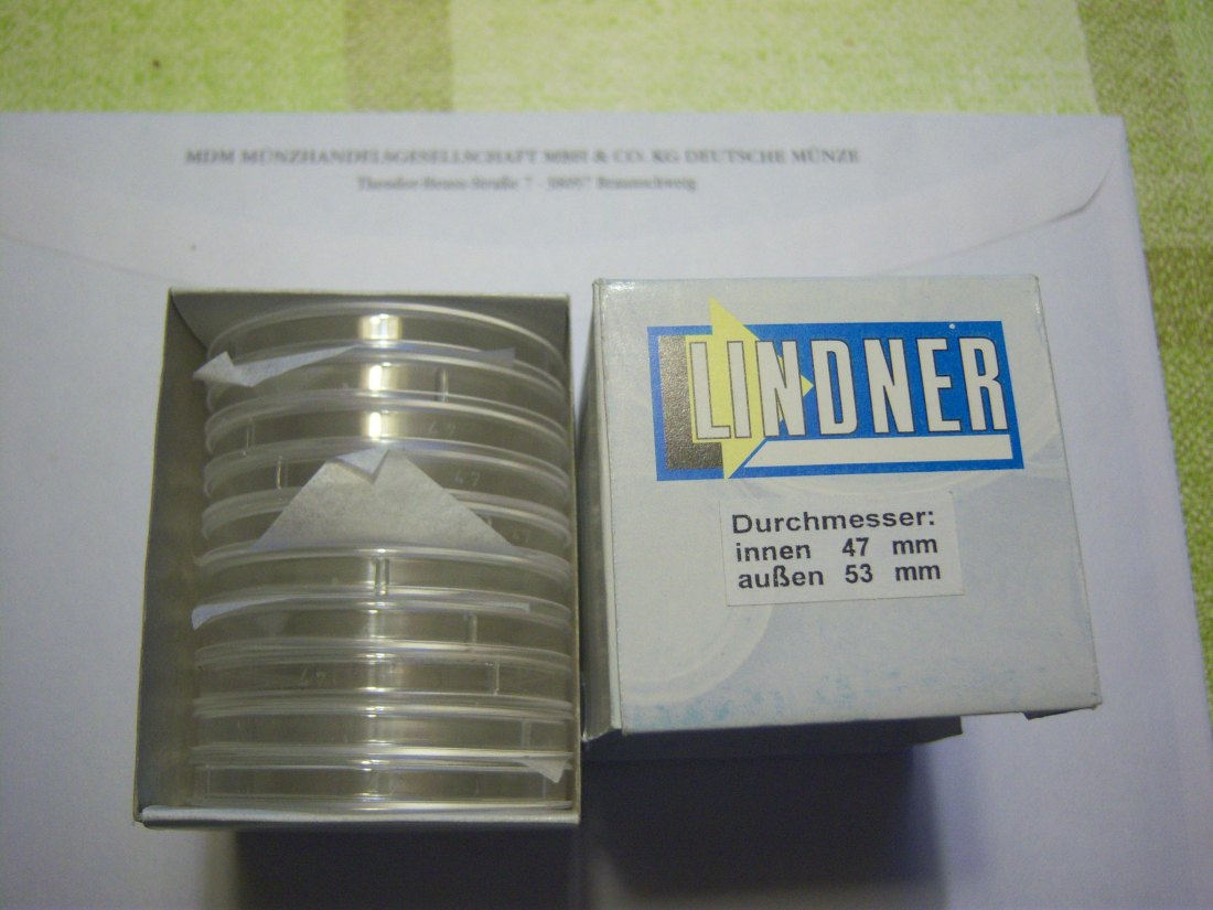 10 Münzdosen 47 mm, Lindner mit Rand, z.B für 2 Unzen Silber   