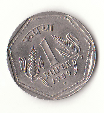 1 Rupee Indien 1989 (nd)mit Punkt unter der Jahreszahl Sicherheitsrand (G013)