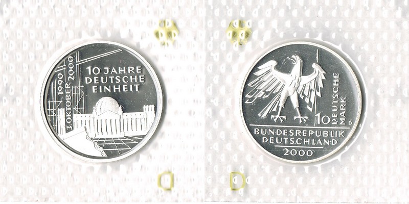  Deutschland  10 DM  2000 D FM-Frankfurt  Feingewicht: 14,33g Silber pp   