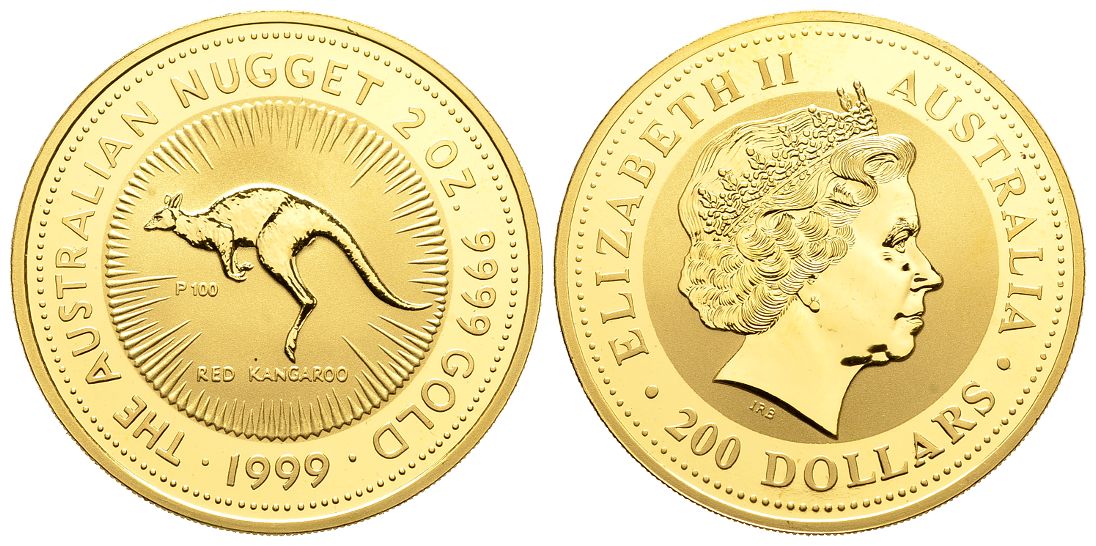PEUS 4969 Australien 62,2 g Feingold. Rotes Känguru 200 Dollars GOLD 2 Unzen 1999 P100 Stempelglanz (Originalkapsel)