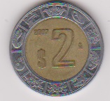  Mexiko 2 Peso 2007 C/Al-N-Bro Staatswappen, Rs. Wertangabe Schön Nr.178 (D8/134)   