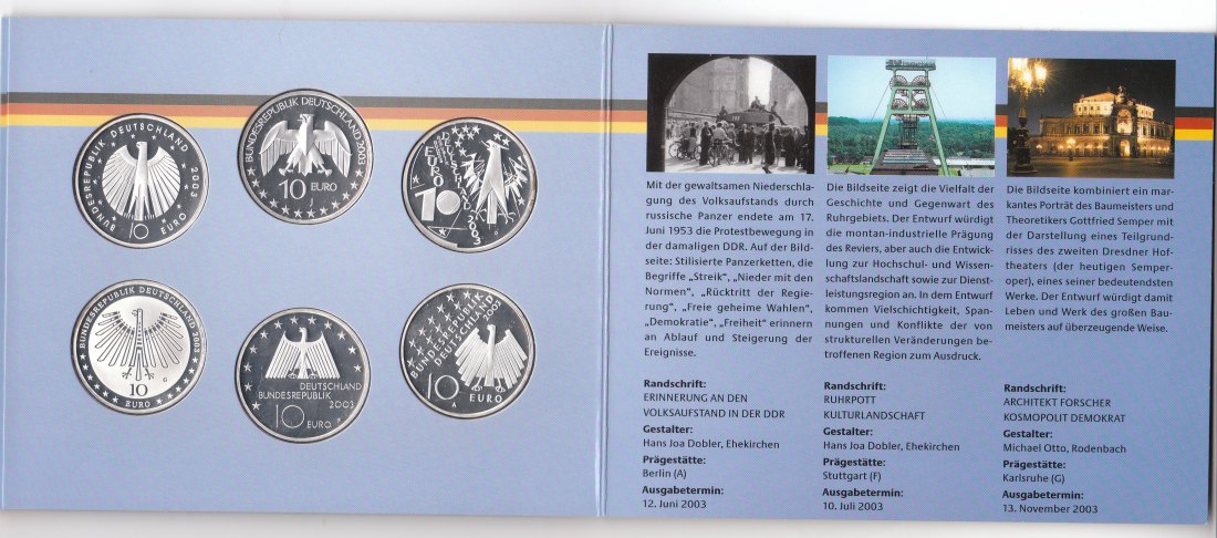  BRD Silbergedenkmünzen 2003 im Blister   