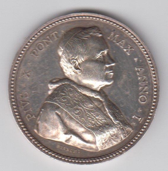  PIUS X PONT MAX ANNO I - PP; AR (g 34,75; mm 43,5),  Polierteplatte (Spiegel Hintergrund)   