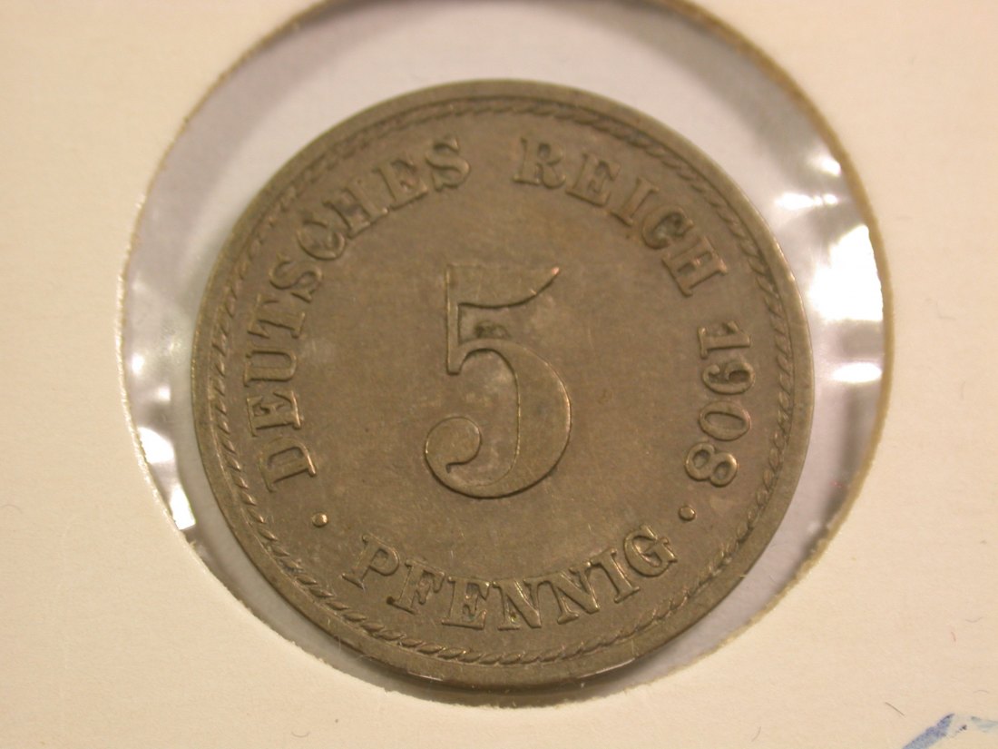  15107 KR  5 Pfennig 1908 F in vz-st  Orginalbilder   