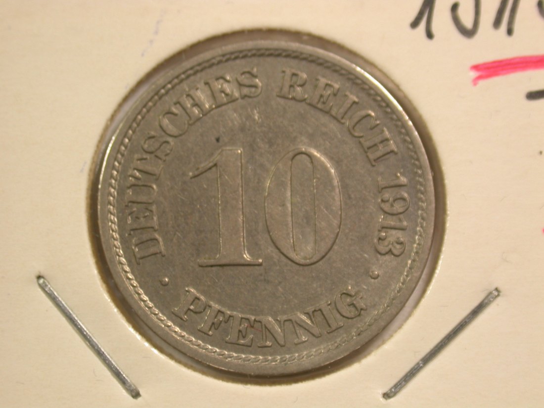15109 KR 10 Pfennig 1913 J in ss-vz Orginalbilder
