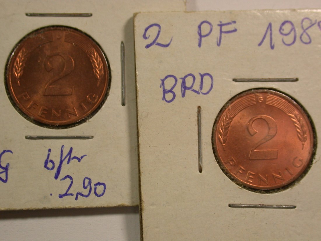 15109 BRD 2 Pfennig 1985 D + G in bfr. 2 Stück Orginalbilder