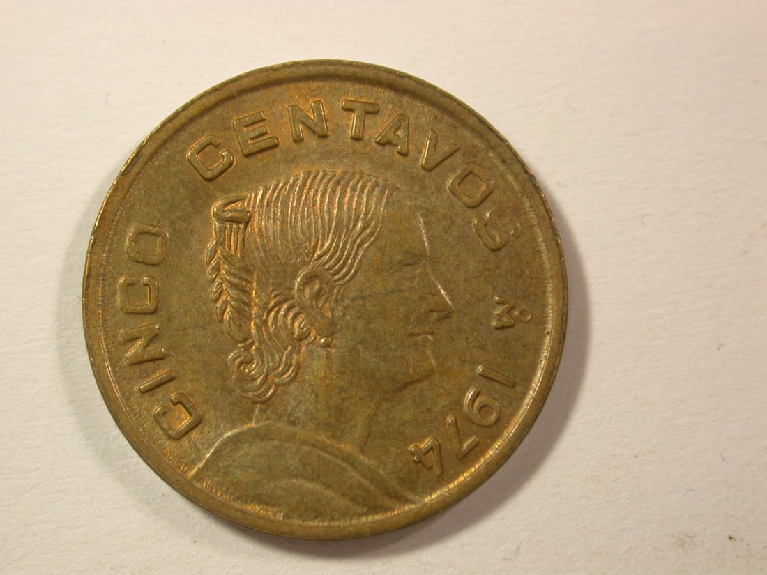 15005 Mexico 5 Centavos 1974 in f.st Orginalbilder