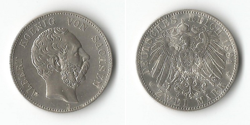  Sachsen, Kaiserreich  2 Mark  1891 E  FM-Frankfurt/M Feingewicht: 10g Silber sehr schön/vorzüglich   