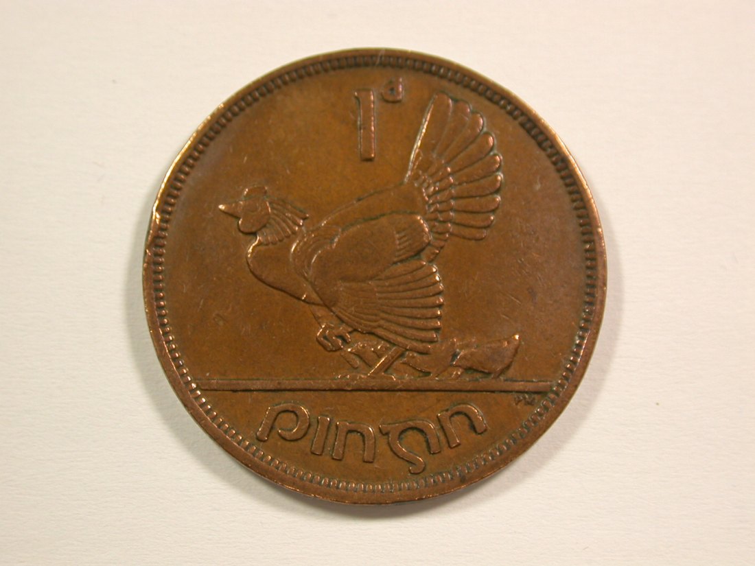 15006 Irland 1 Penny 1943 in ss, selten Orginalbilder