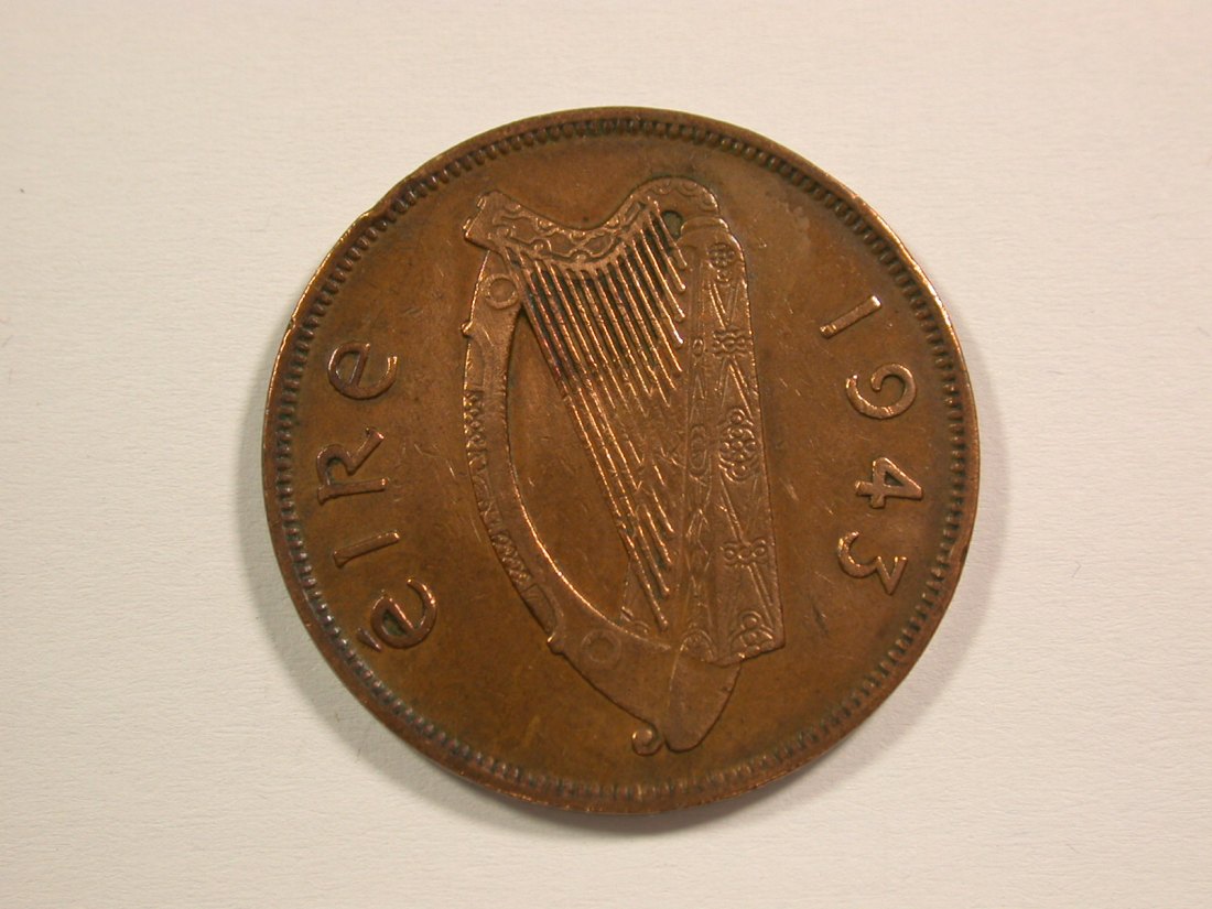  15006 Irland  1 Penny 1943 in ss, selten Orginalbilder   