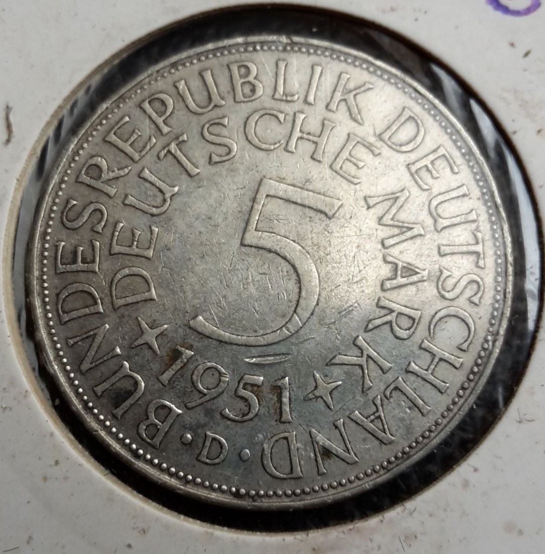 5 Mark Silberadler 1951 D Jaeger 387 XL Bild (Silber 7 gramm fein)