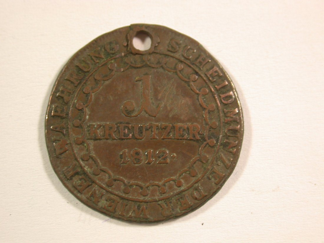  15007 Österreich  1 Kreuzer 1812 gelocht Orginalbilder   