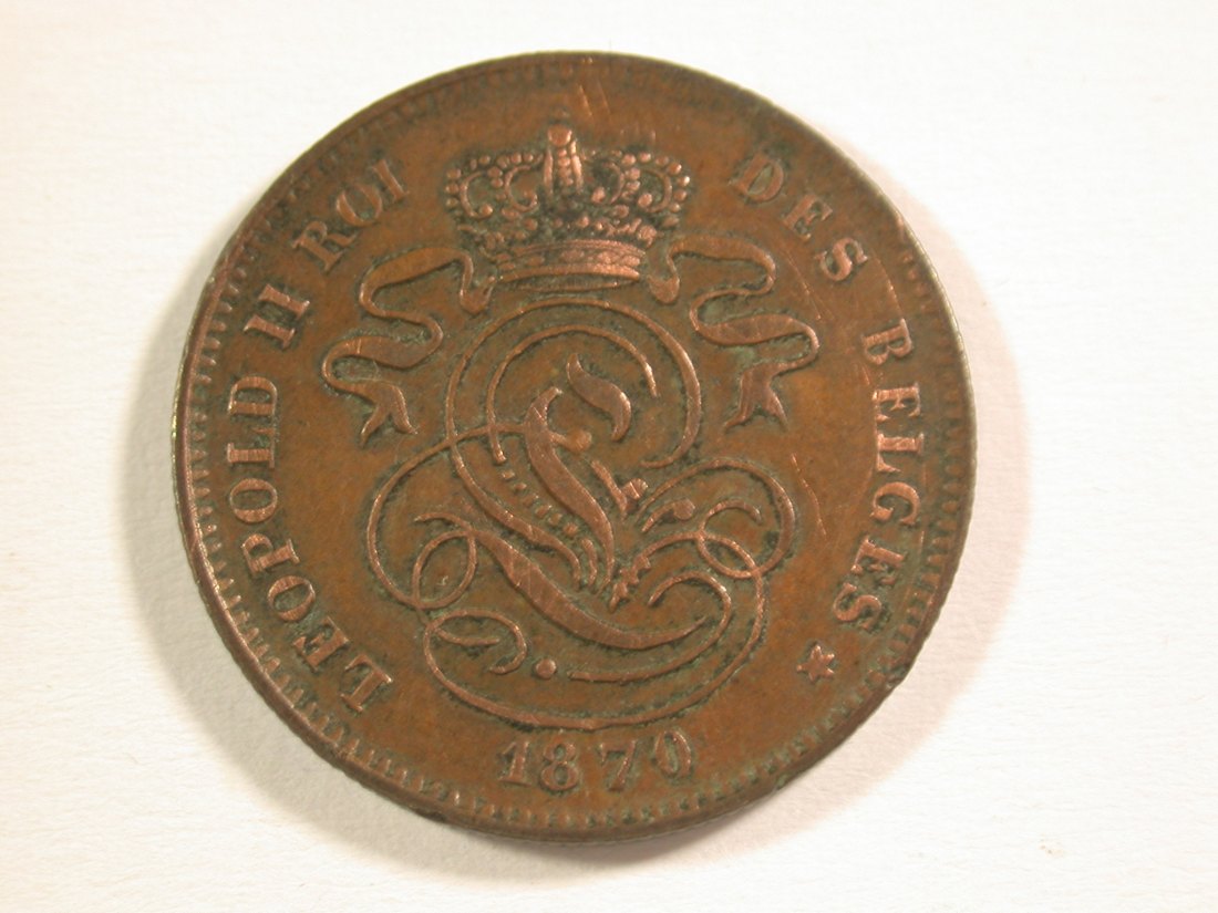 15007 Belgien 2 Cent 1870 in f.ss, gereinigt Orginalbilder
