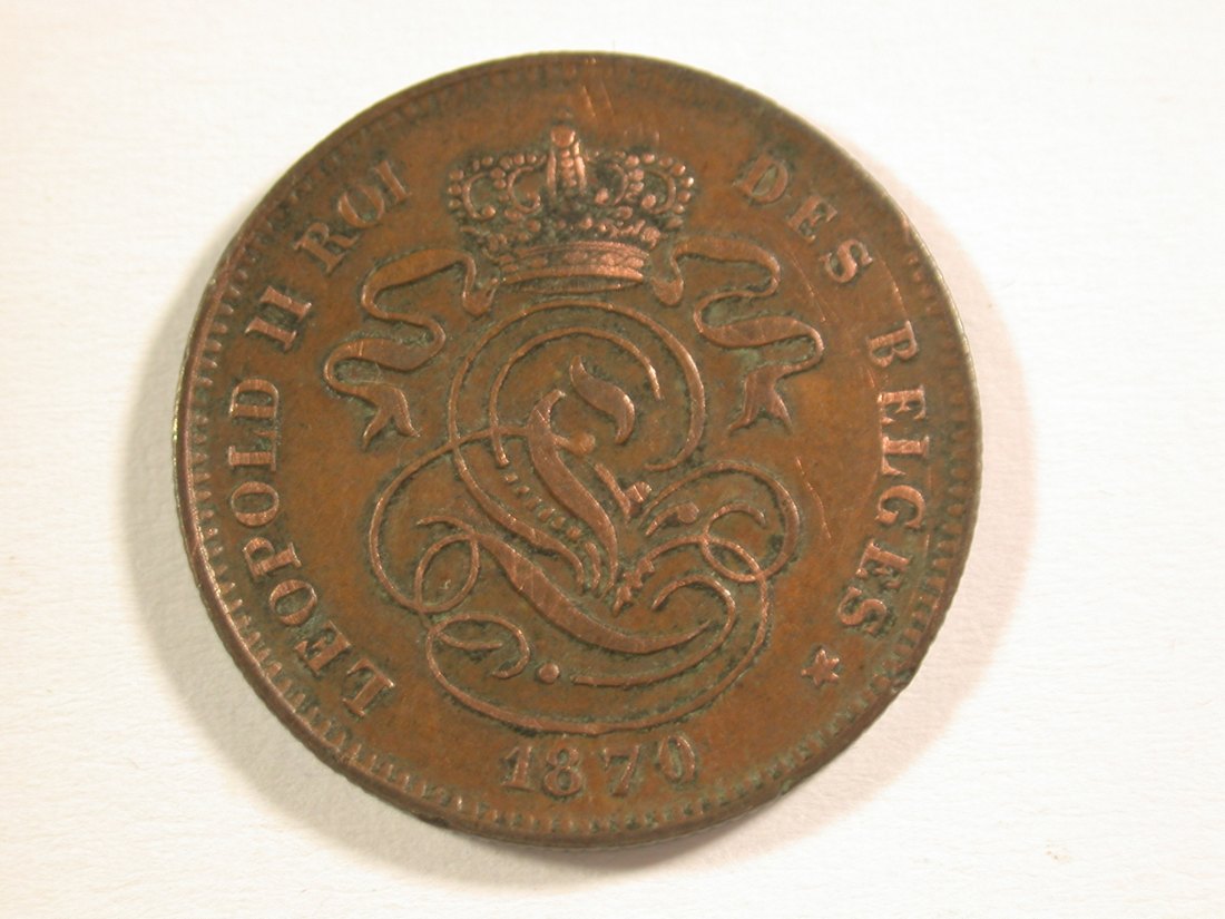  15007 Belgien  2 Cent 1870 in f.ss, gereinigt Orginalbilder   