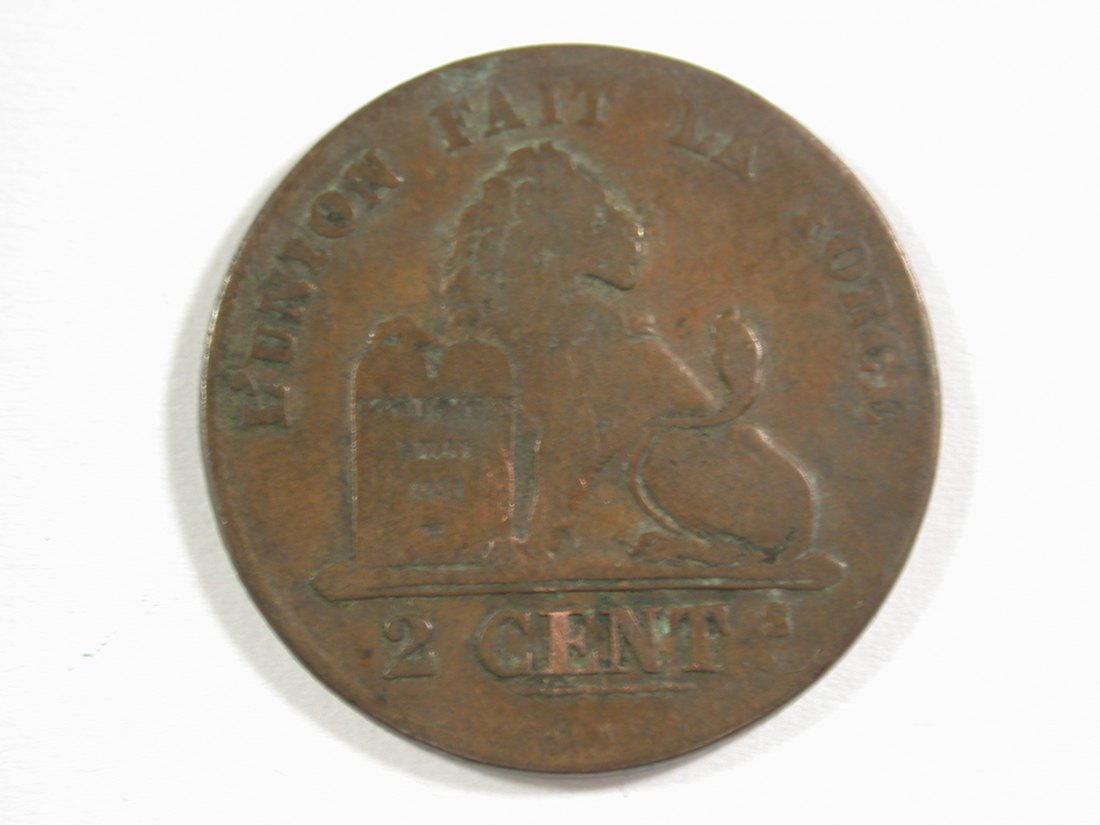  15007 Belgien  2 Cent 1842 in gering-s, RR Orginalbilder   