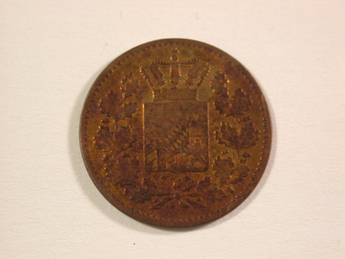  15008 Bayern 1 Pfennig 1860 in f.ss, gereinigt  Orginalbilder   