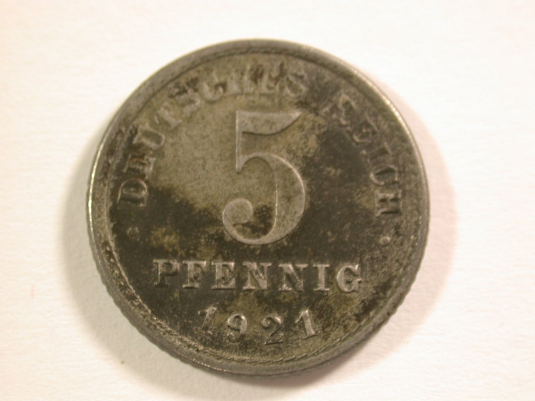15008 KR 5 Pfennig 1921 E in vz/vz+ Orginalbilder