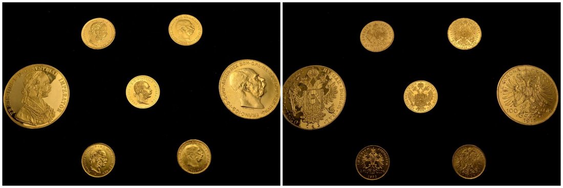 PEUS 5551 Österreich Insg. 65,55 g Feingold. Franz Joseph (1848-1916) 7 Münzen (off.NP) GOLD 1892 + 1915 Vorzüglich / Stempelglanz