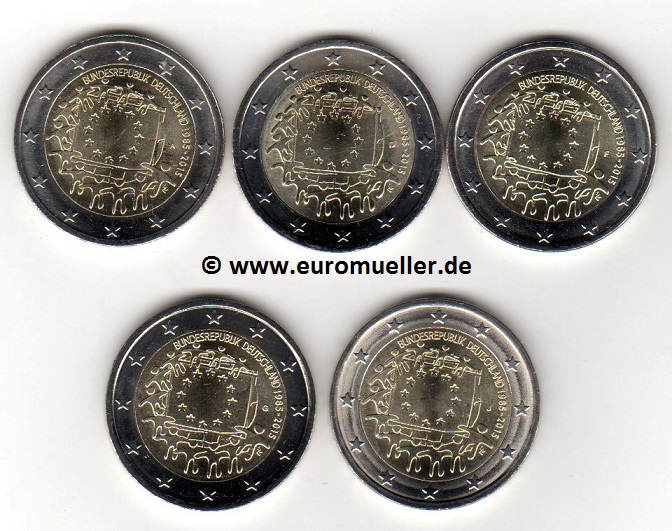 Deutschland 5x 2 Euro Gedenkmünze 2015...Europaflagge   