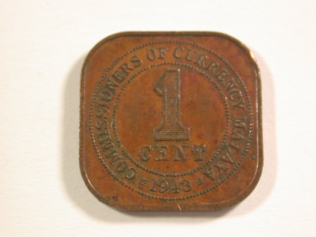  15011 Malaya  1 Cent 1943 in ss-vz  Orginalbilder   