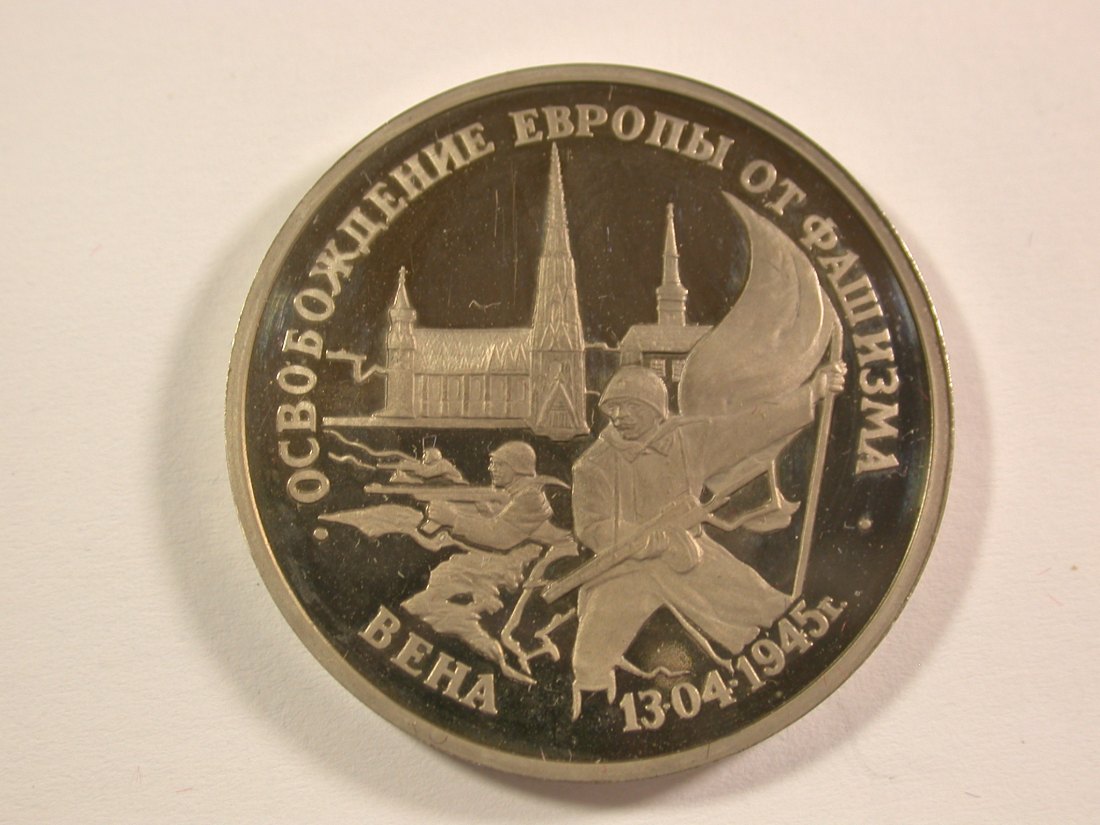 15012 UDSSR/Russland 3 Rubel 1995, Befreiung Wiens in PP,berührt f.st Orginalbilder