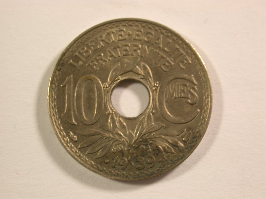 15013 Frankreich 10 Centimes 1939 in vz-st,fleckig Orginalbilder