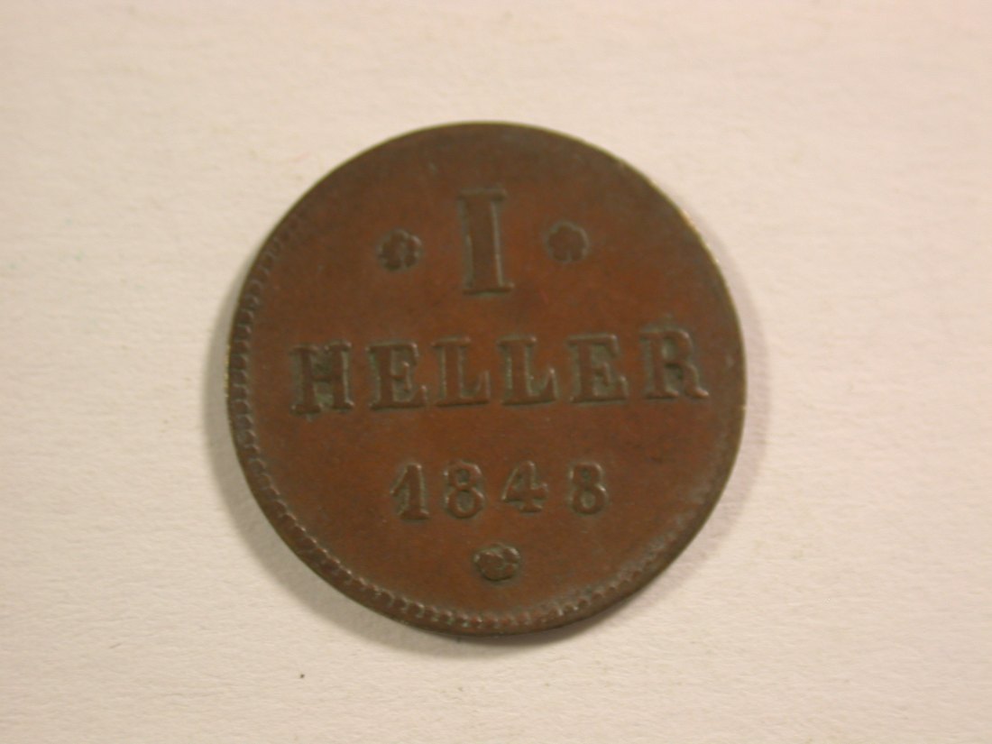  15013 Hessen Darmstadt 1 Heller 1848 in ss  Orginalbilder   