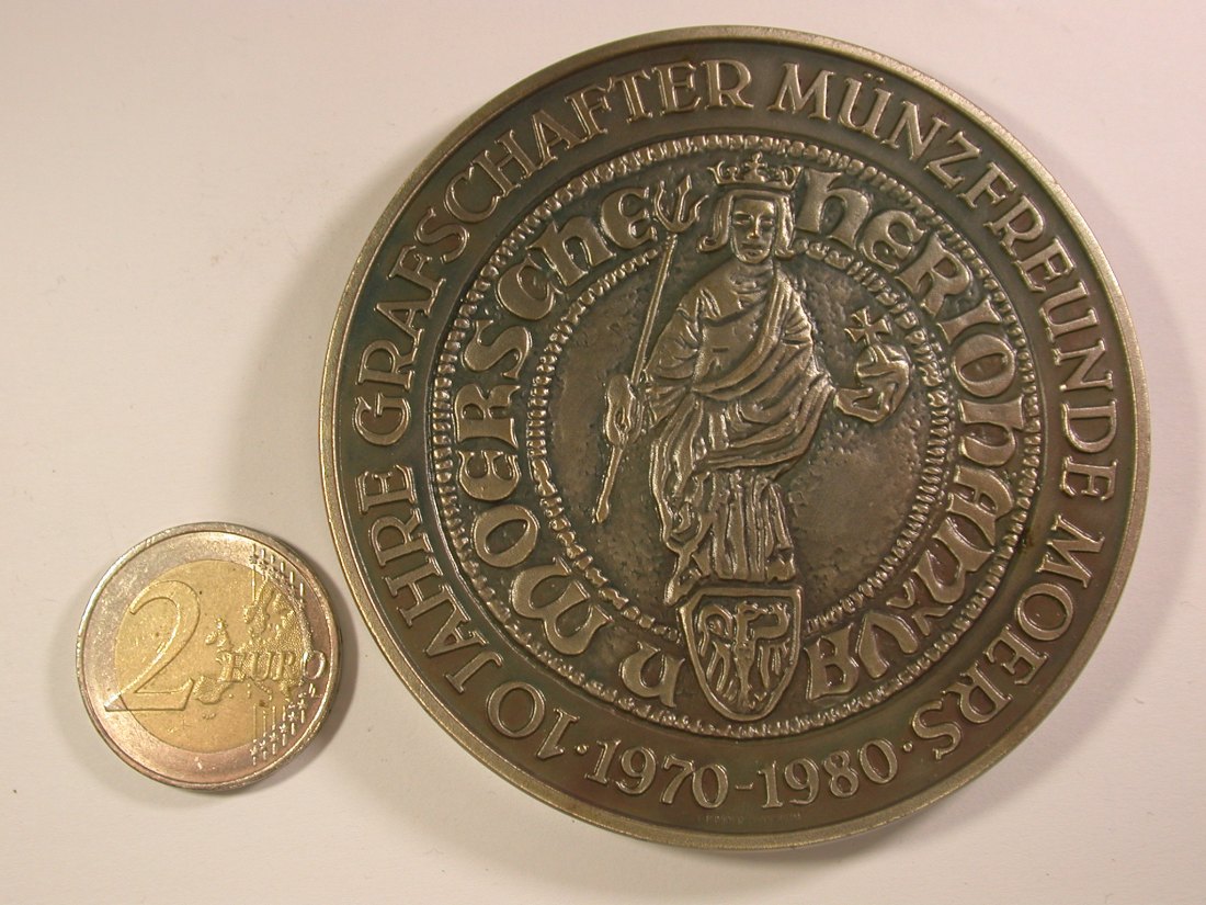  14201 10 Jahre Münzfreunde Moers, 79,5 mm, 205 Gramm große Medaille in ST Orginalbilder   