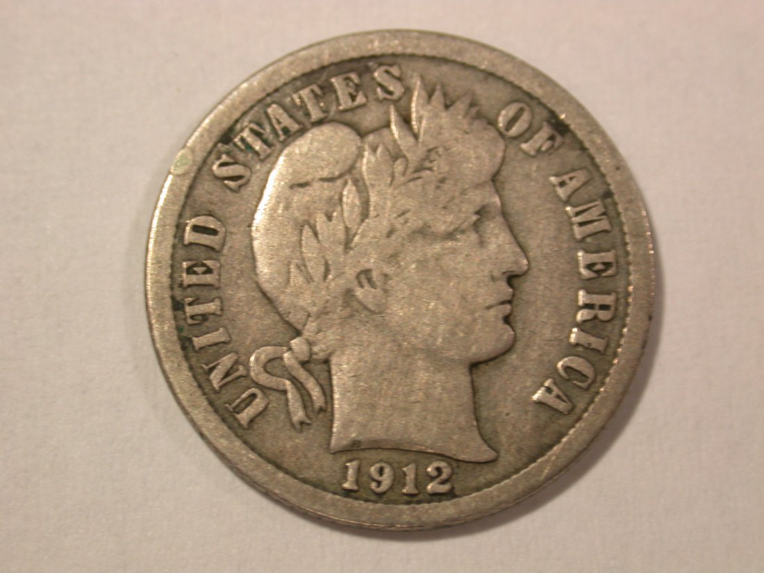  A001 USA  Barber Dime 1912 in ss (VF)  Orginalbilder   