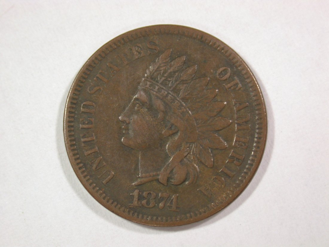  A001 USA  Indian Head 1 Cent 1874 in ss-vz (VF-XF)  Orginalbilder   