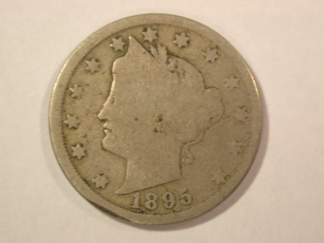  A001 USA  V-Nickel  5 Cent 1895 in s (F) Orginalbilder   