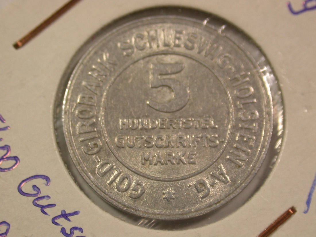 A002 Schleswig Holstein 5/100 Gutschriftsmarke 1923 in f.st Orginalbilder