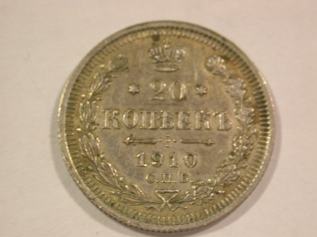  A003 Russland 20 Kopeken 1910 in vz-st, Rdf Orginalbilder   