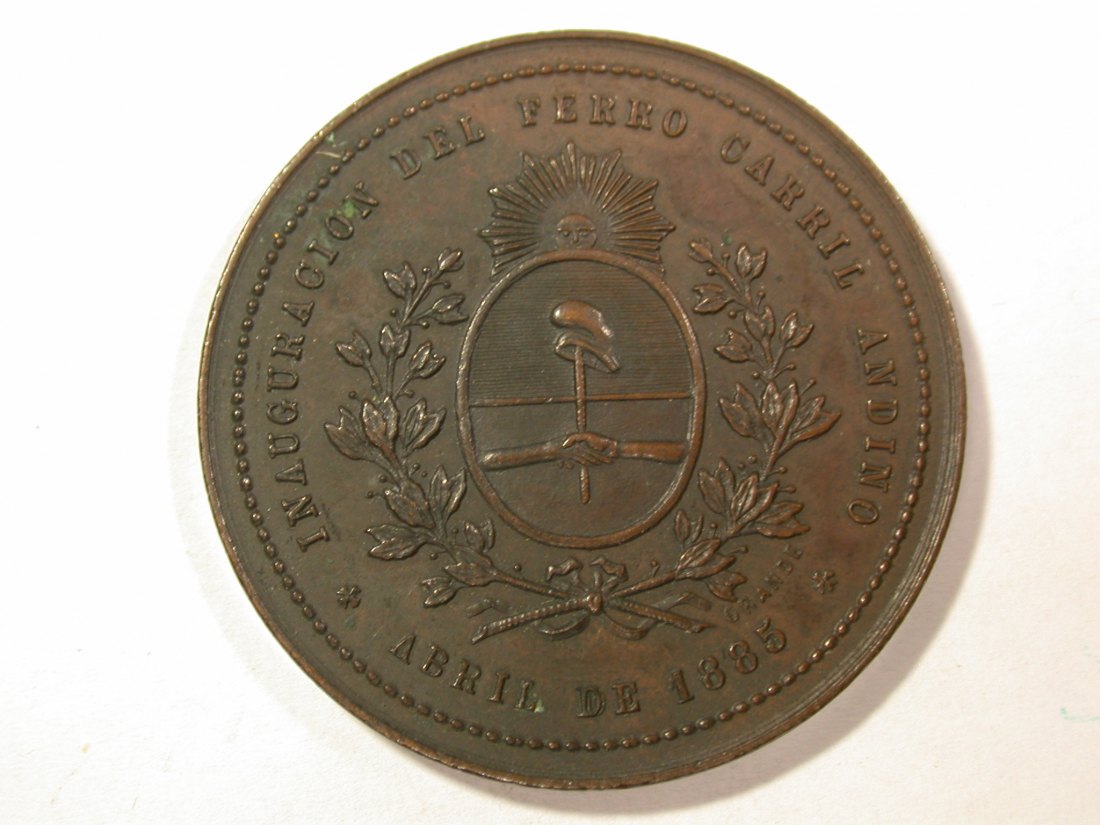  A004 Medaille Argentinien Eisenbahn/Bergbau Cu. 1885 37mm/23,35gr. Orginalbilder   