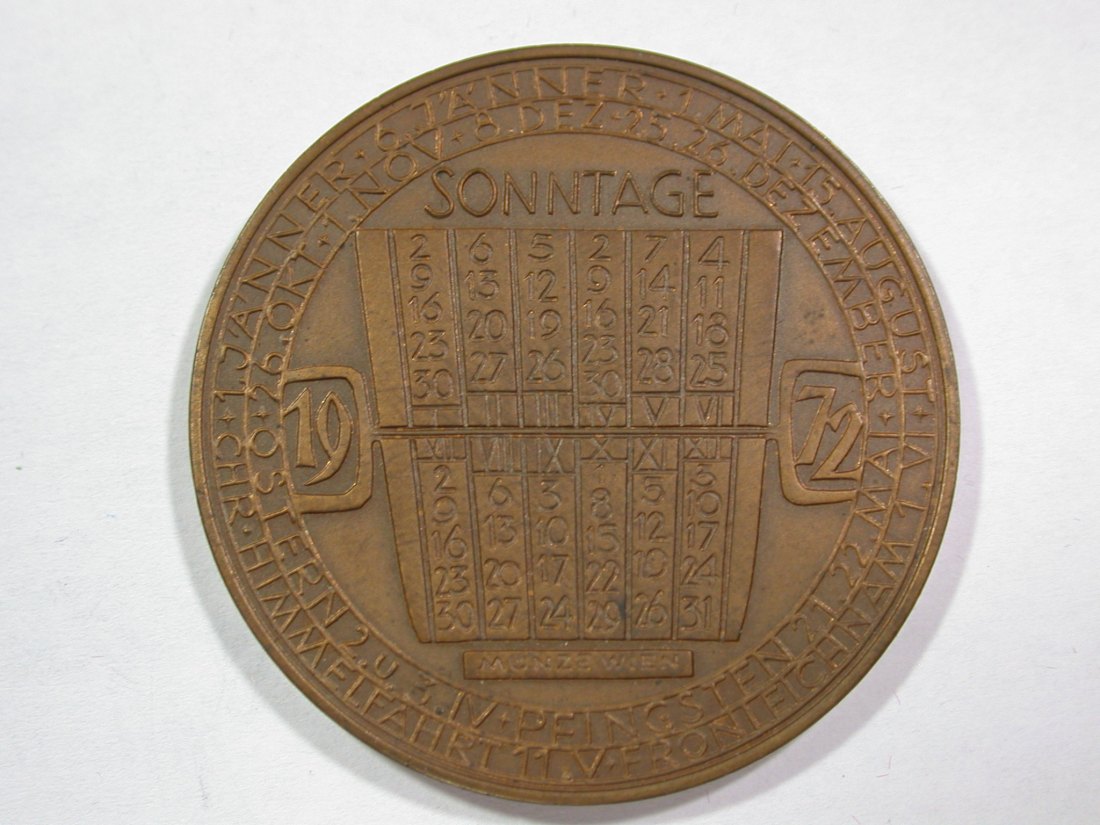  A004 Kalender-Medaille 1972 Bronze 40mm/21,64gr. Orginalbilder   