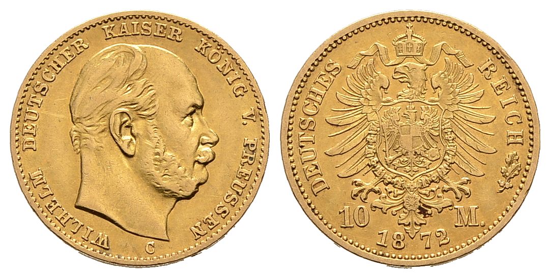 PEUS 5800 Preußen - Kaiserreich 3,58 g Feingold. Wilhelm I. (1861 - 1888) 10 Mark GOLD 1872 C Frankfurt Sehr schön