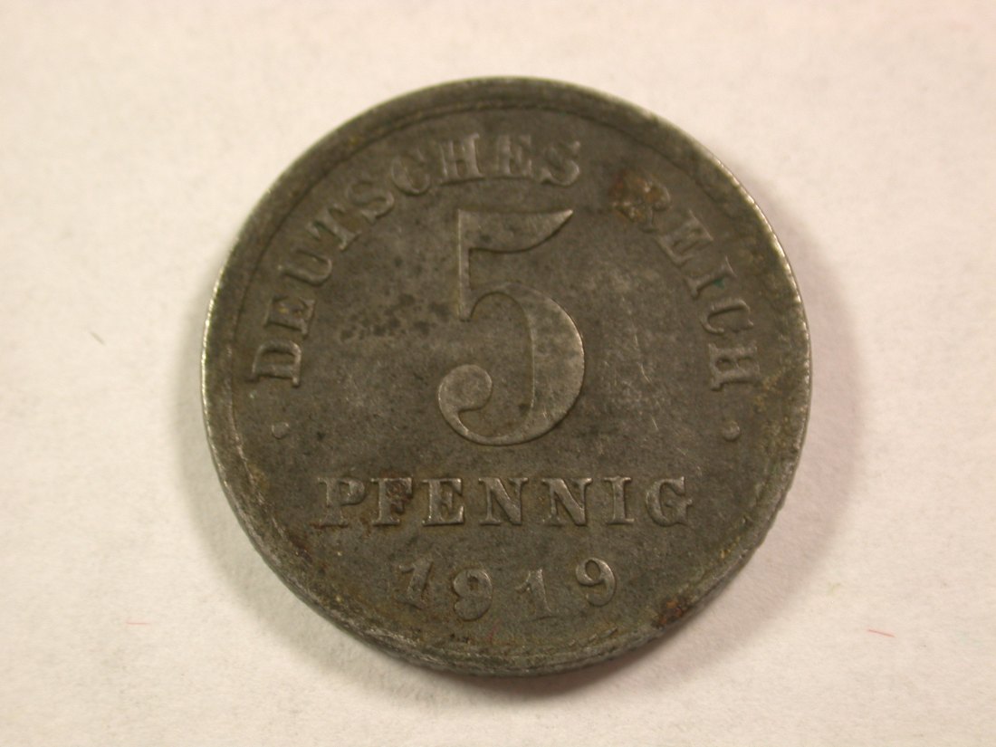 A006 KR 5 Pfennig 1919 E, Eisen, in ss Orginalbilder