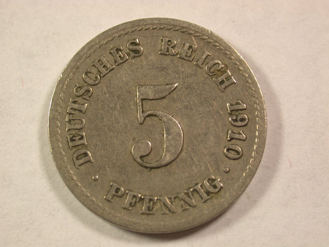  A006 KR  5 Pfennig 1910 F in ss Orginalbilder   