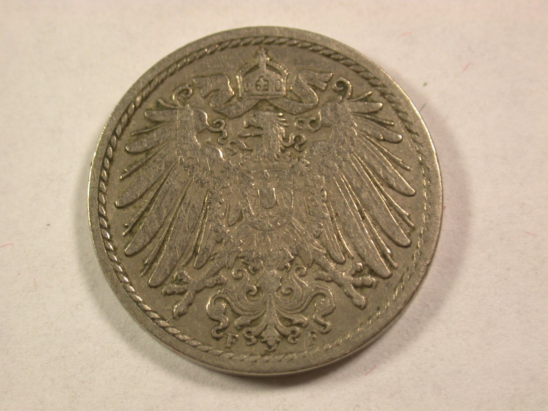  A006 KR  5 Pfennig 1910 F in ss Orginalbilder   