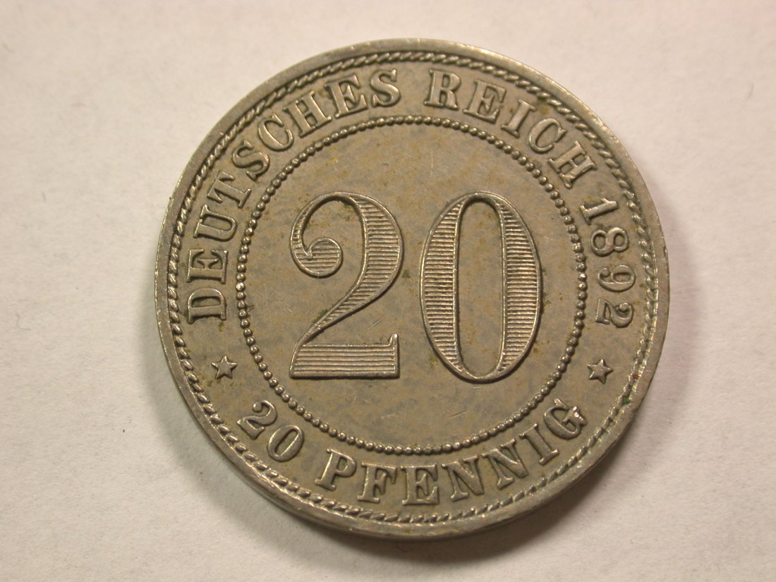 A102 KR 20 Pfennig 1892 A in vz/f.vz-st Jäger Nr. 14 Orginalbilder