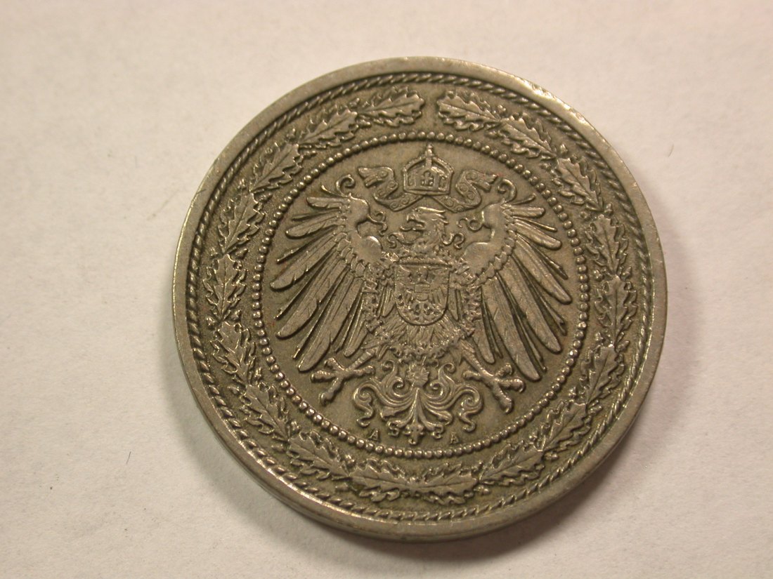  A102 KR  20 Pfennig 1892 A in vz/f.vz-st  Jäger Nr. 14  Orginalbilder   