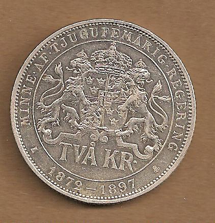  Schweden - 2 Kronen 1897 Silber   