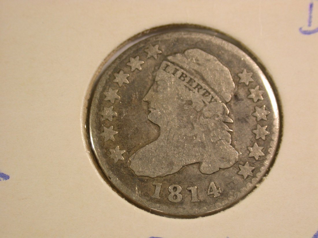 A103 USA Dime 10 Cent Capped Bast 1814 in fast ss (near VF) Orginalbilder