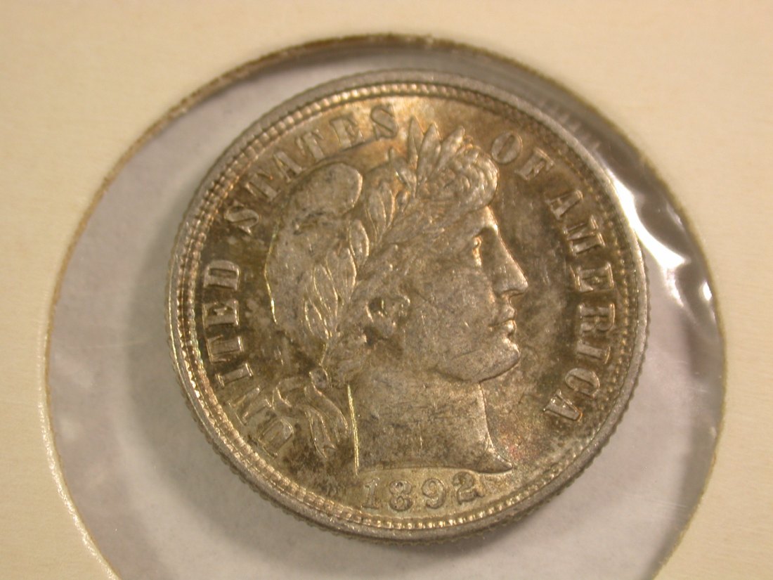 A103 USA Dime 10 Cent 1892 in vz-st/f.st (XF-Au/AU) Orginalbilder