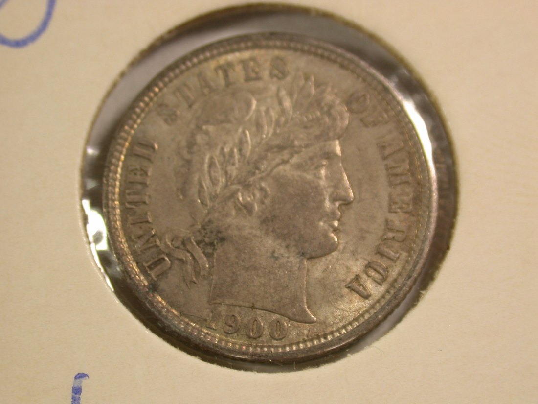 A103 USA Dime 10 Cent 1900 in f.st (MS??) Orginalbilder