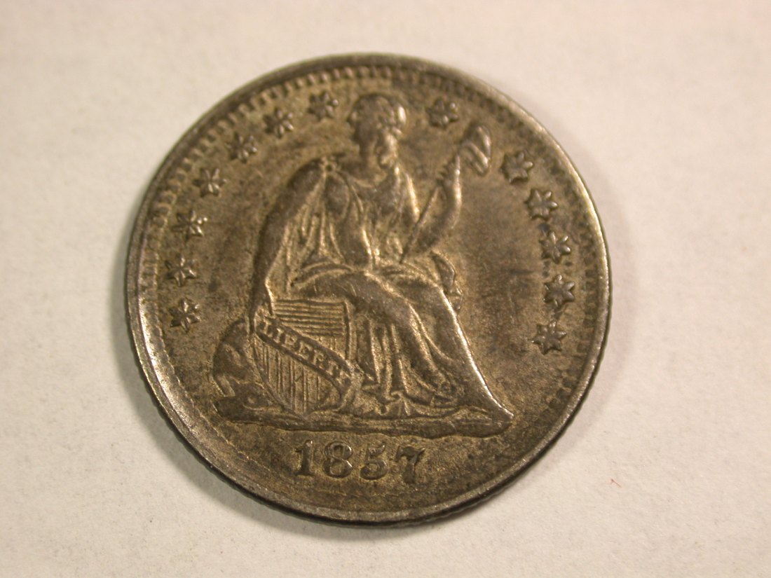 A103 USA half Dime 5 Cent 1857 in vz+ Orginalbilder